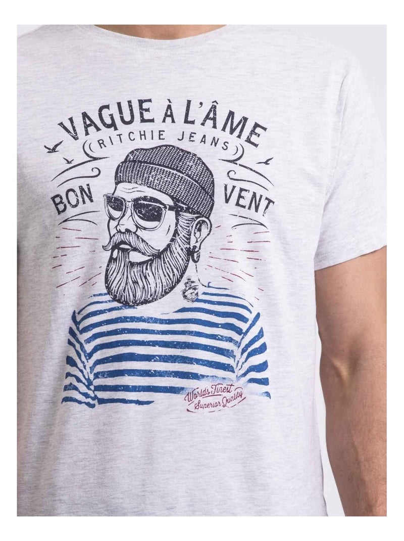 T-shirt col rond pur coton naple Gris - Kiabi