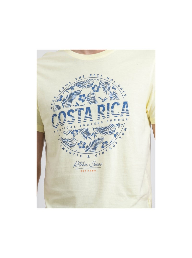 T-shirt col rond pur coton nevolta Jaune - Kiabi