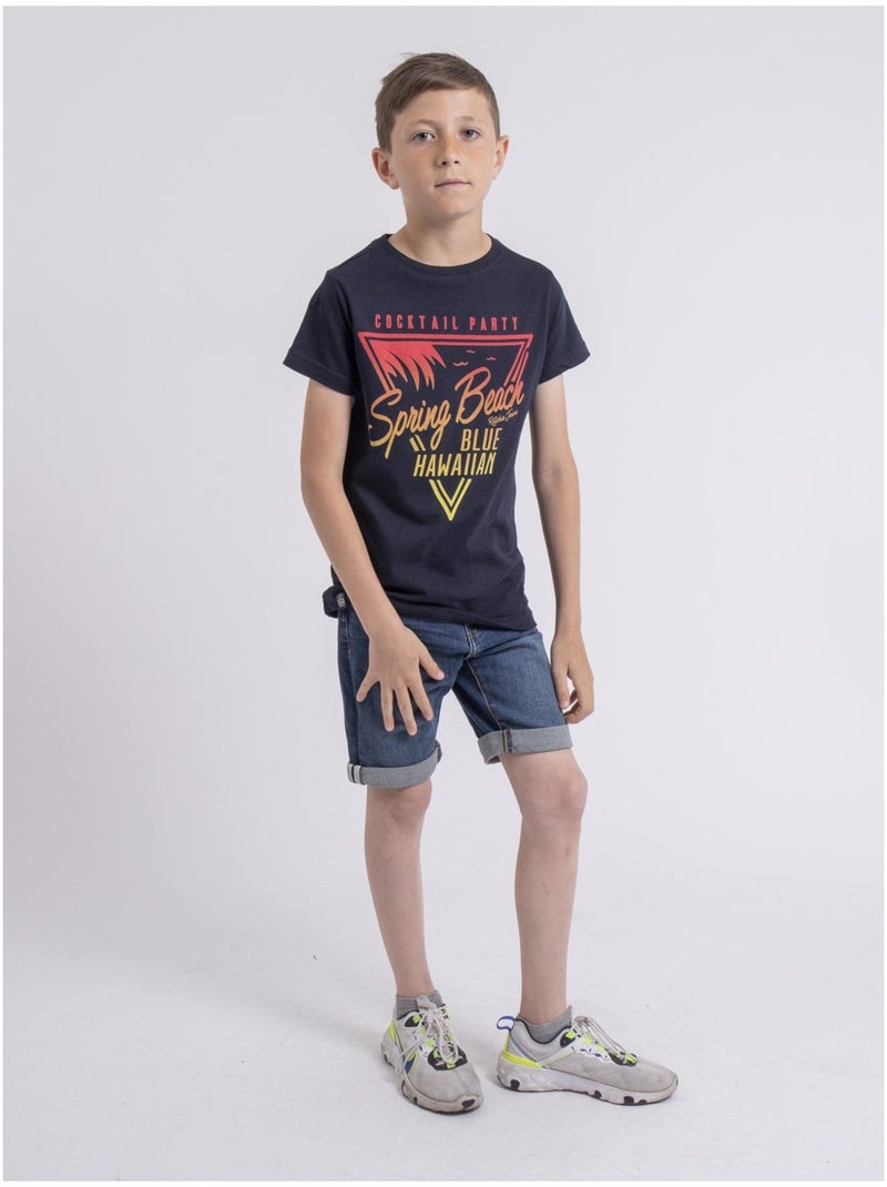 T-shirt col rond pur coton noclark garçon Bleu marine - Kiabi