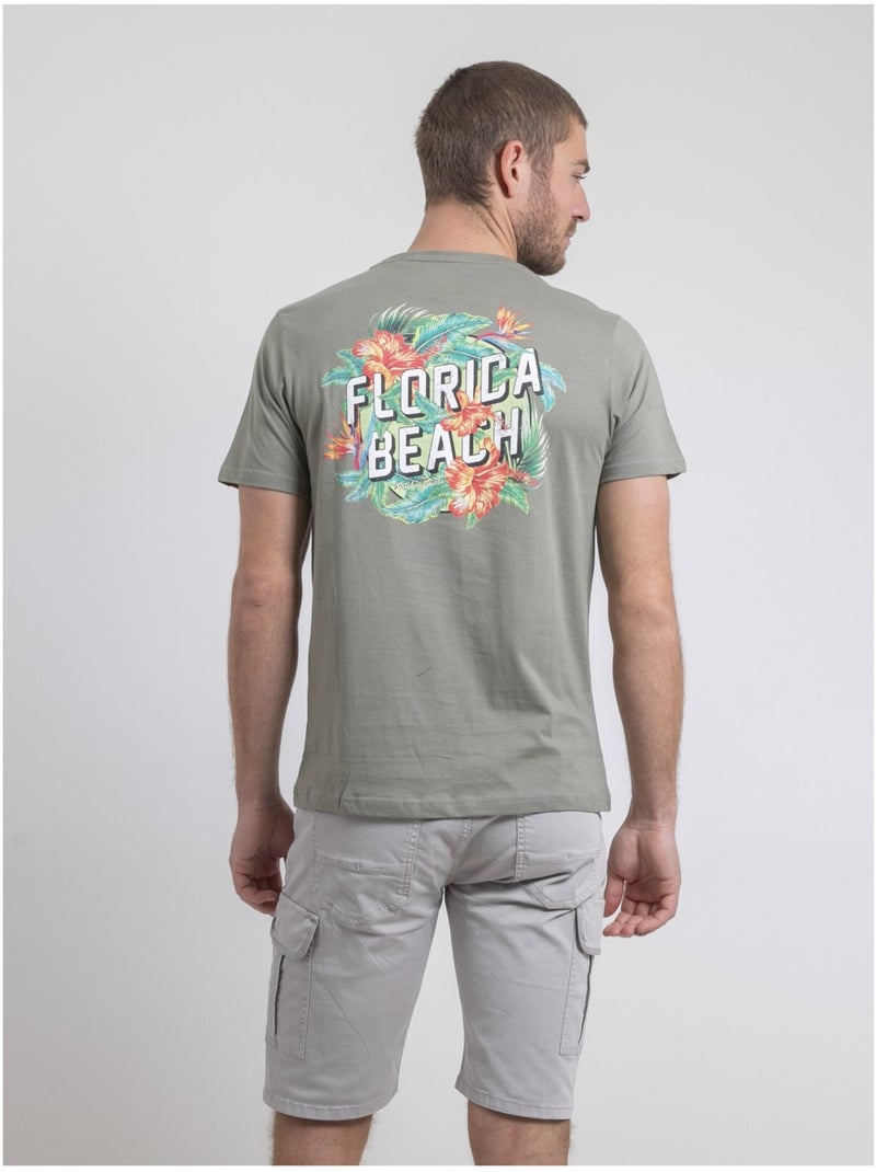 T-shirt col rond pur coton nogozo Kaki - Kiabi
