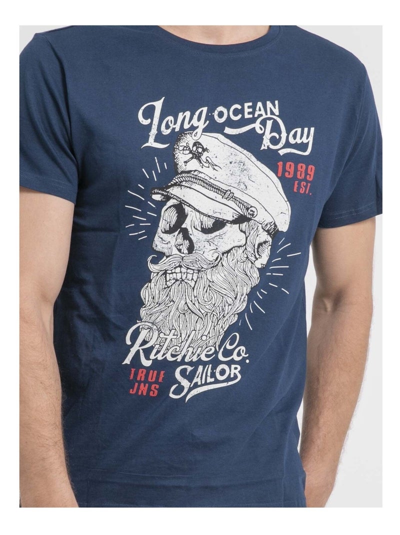 T-shirt col rond pur coton nubenoit Bleu - Kiabi