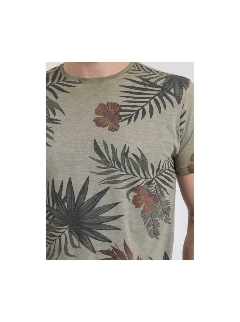 T-shirt col rond pur coton nulogan Kaki - Kiabi