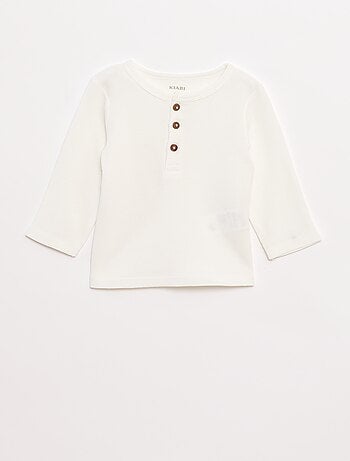 T-shirt col tunisien en maille gaufrée