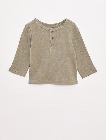 T-shirt col tunisien en maille gaufrée