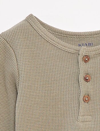 T-shirt col tunisien en maille gaufrée