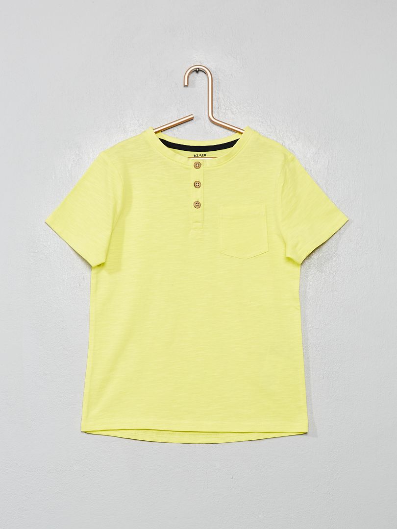T-shirt  col tunisien jaune - Kiabi