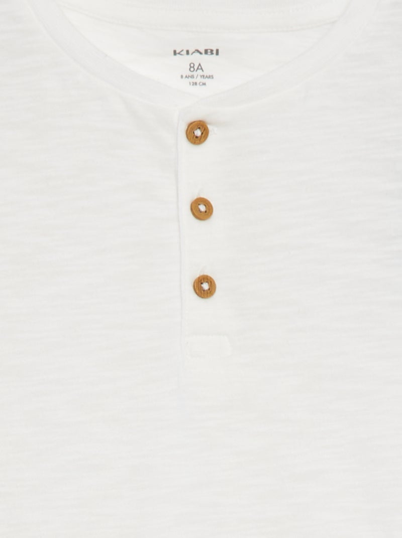T-shirt col tunisien manches courtes blanc - Kiabi
