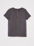 T-shirt col tunisien manches courtes GRIS - Kiabi