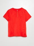 T-shirt col tunisien manches courtes Rouge - Kiabi