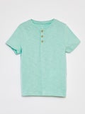 T-shirt col tunisien manches courtes VERT - Kiabi
