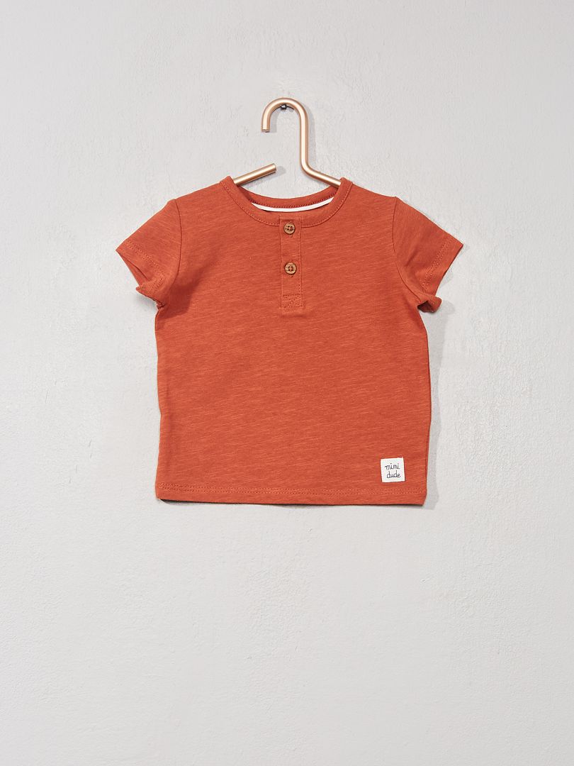 T-shirt col tunisien orange foncé - Kiabi