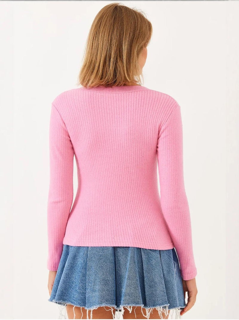 T-shirt col u lucci Rose fluo/Solinotes - Kiabi