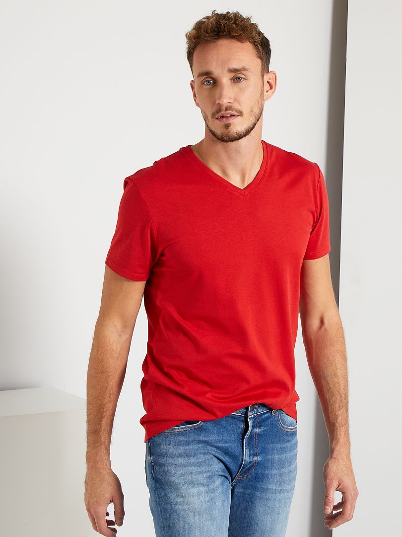 T-shirt col V +1m90 rouge - Kiabi