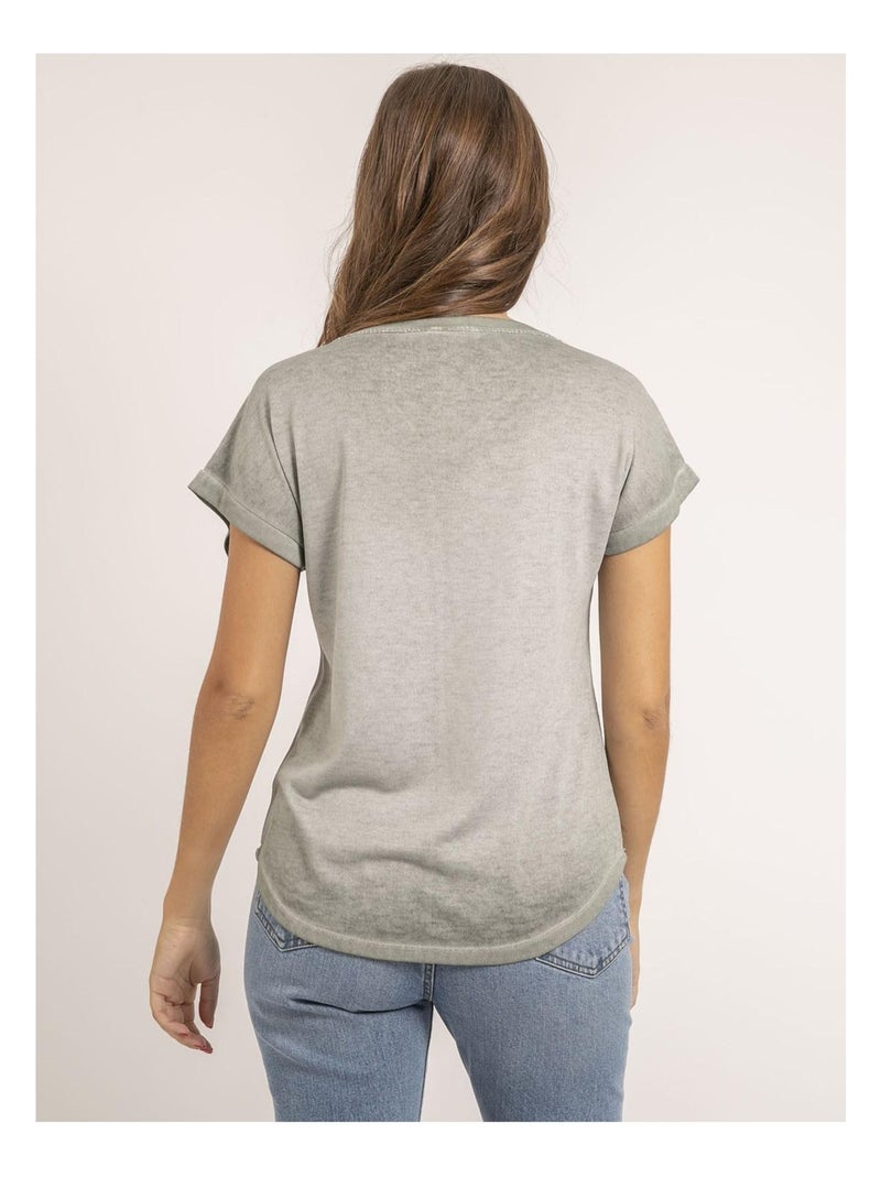 T-shirt col v bimatière fazzy Kaki - Kiabi