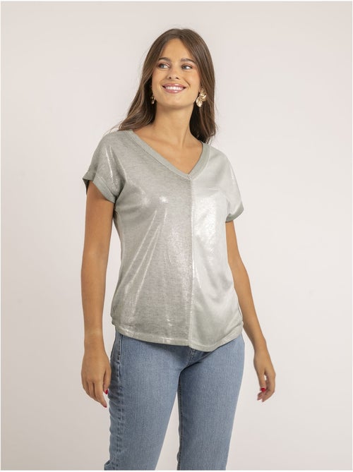T-shirt col v bimatière fazzy - Kiabi