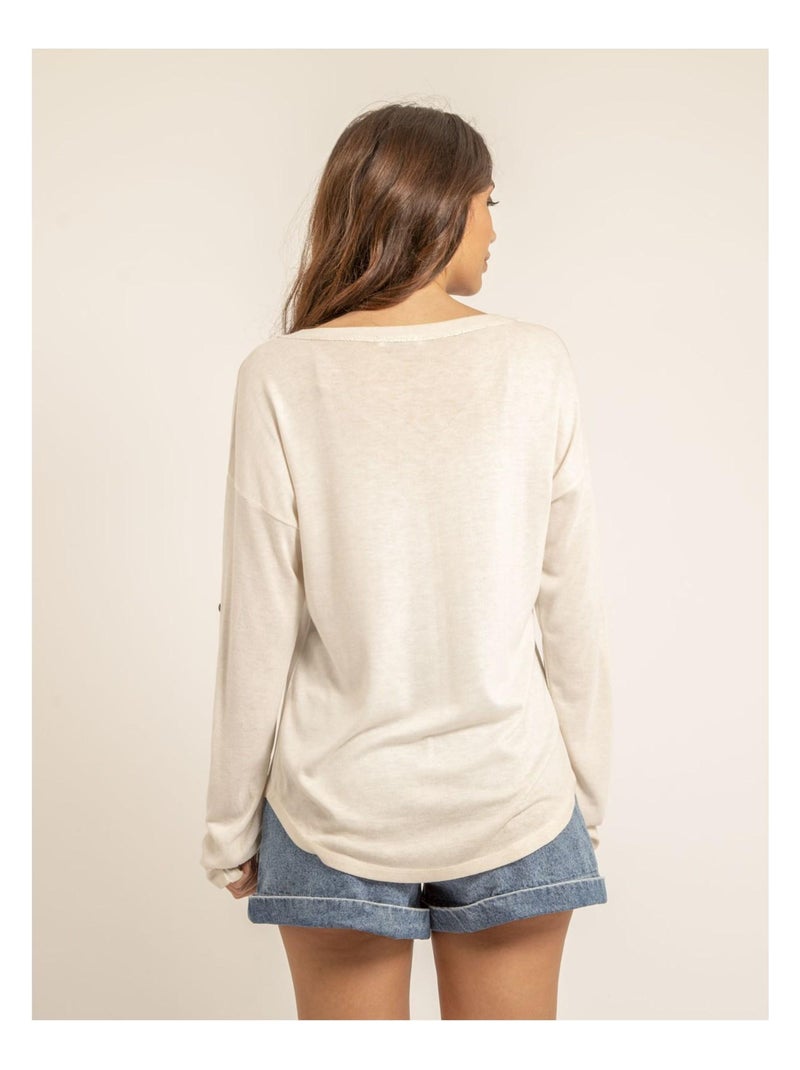 T shirt col v bimatiere filinie Beige - Kiabi