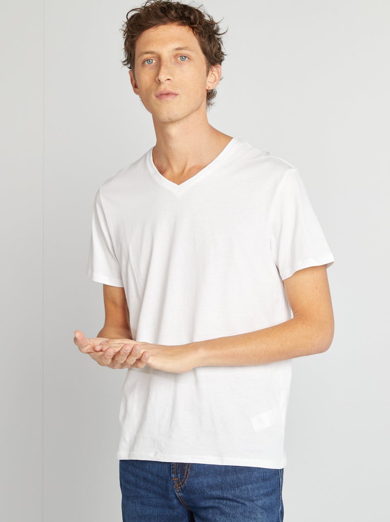 T-shirt col V Blanc - Kiabi