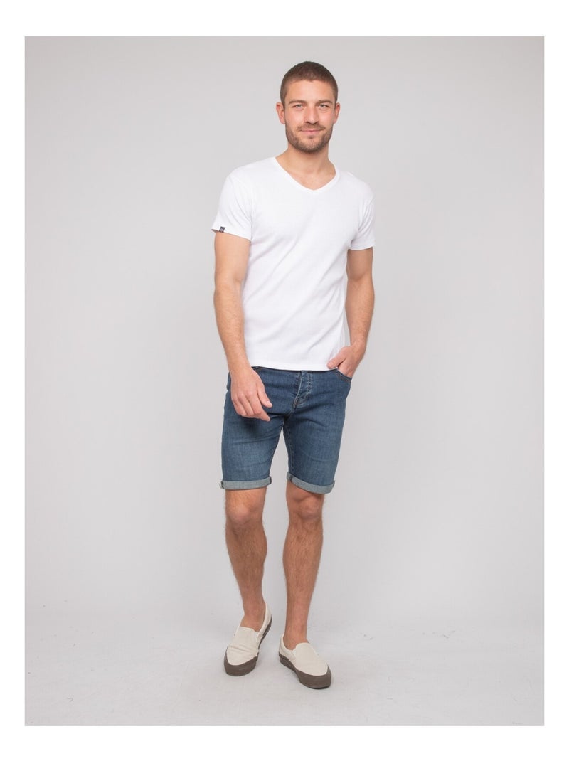 T shirt col v coton cottelé william Blanc - Kiabi