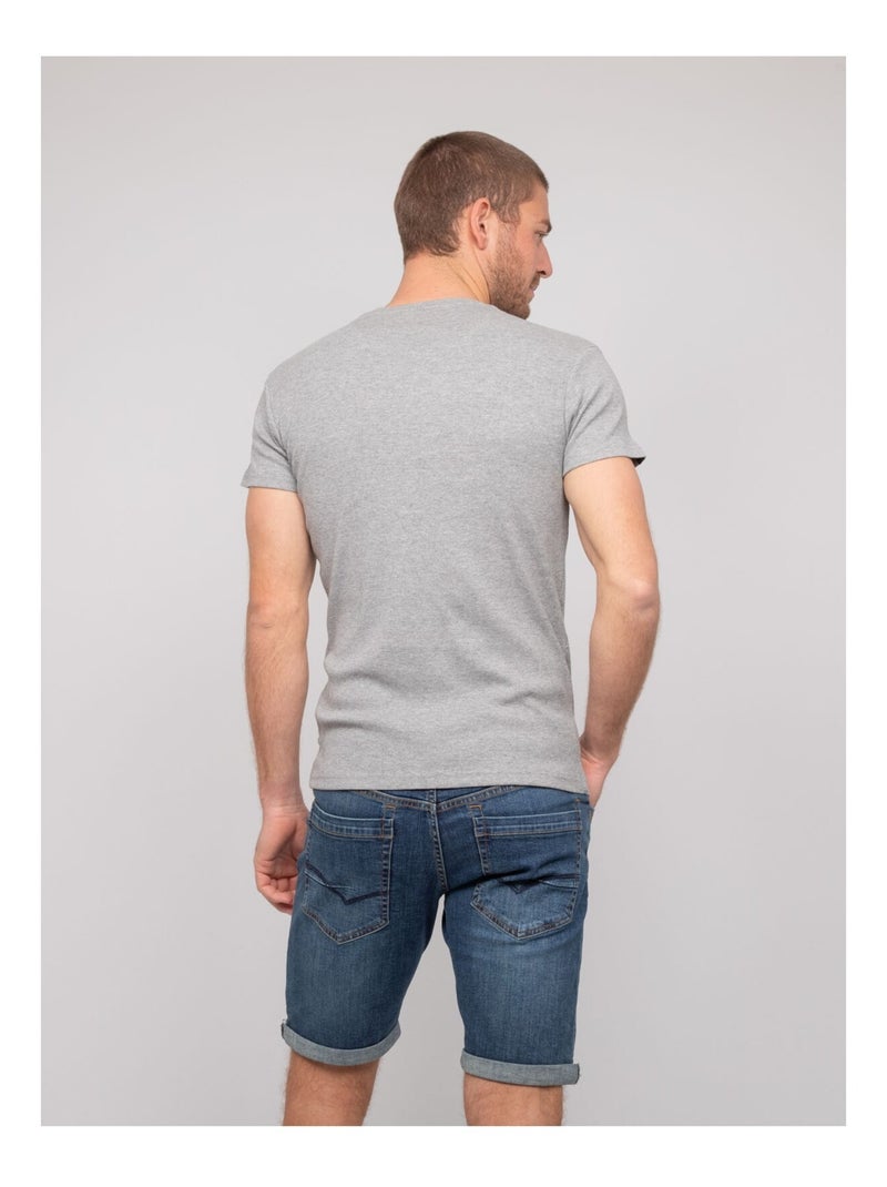 T shirt col v coton cottelé william Gris - Kiabi