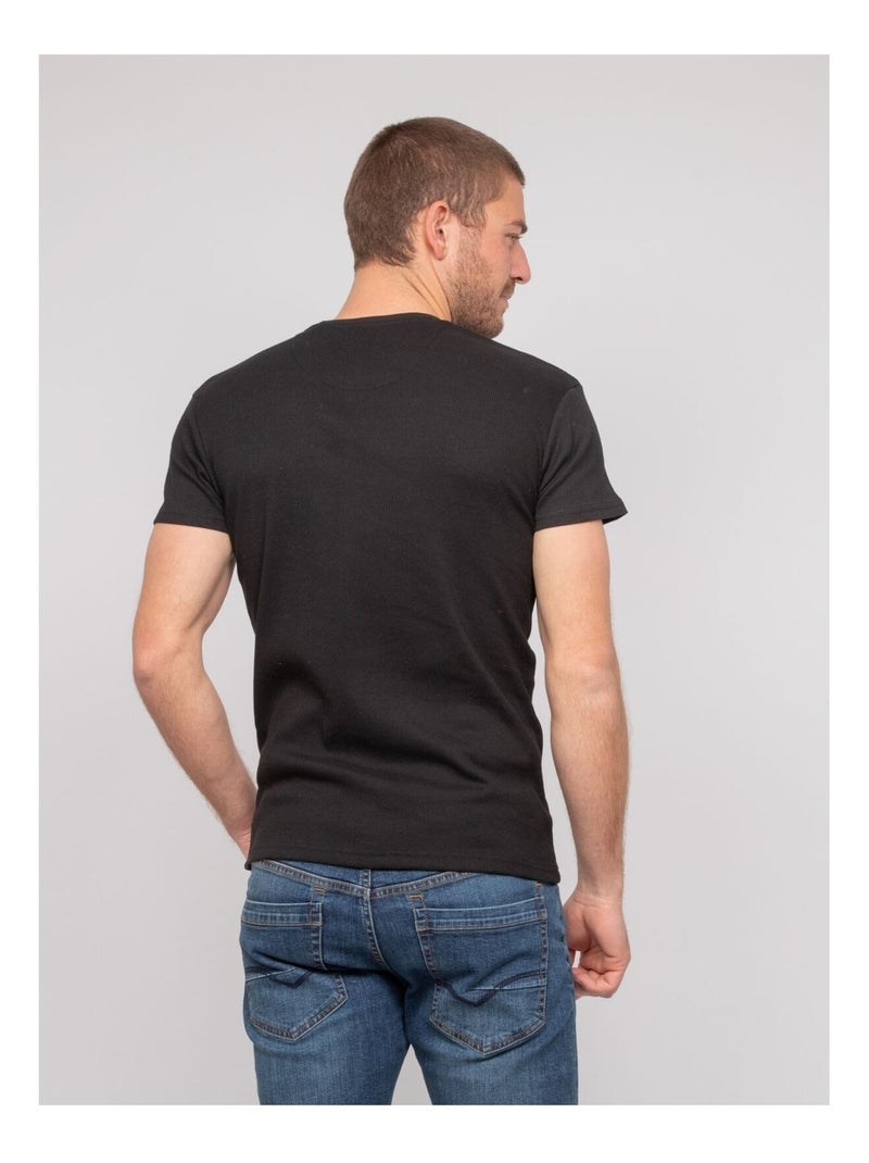 T shirt col v coton cottelé william Noir - Kiabi