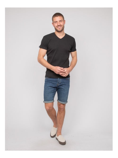 T shirt col v coton cottelé william - Kiabi