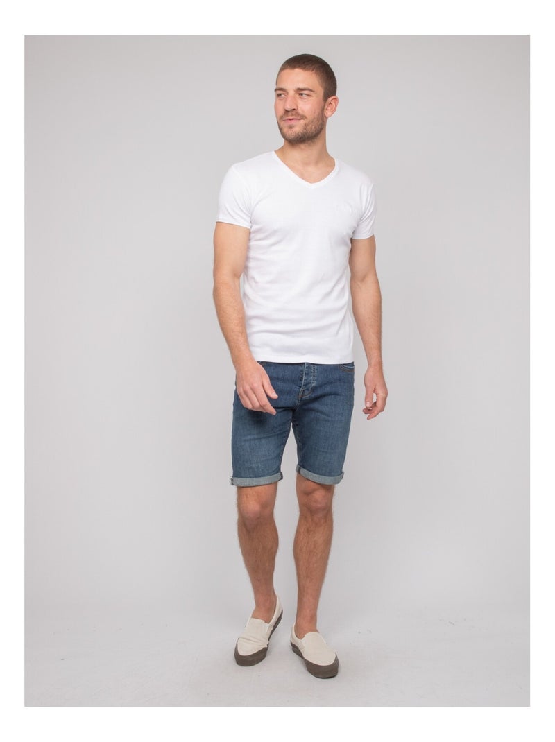 T shirt col v coton worko Blanc - Kiabi