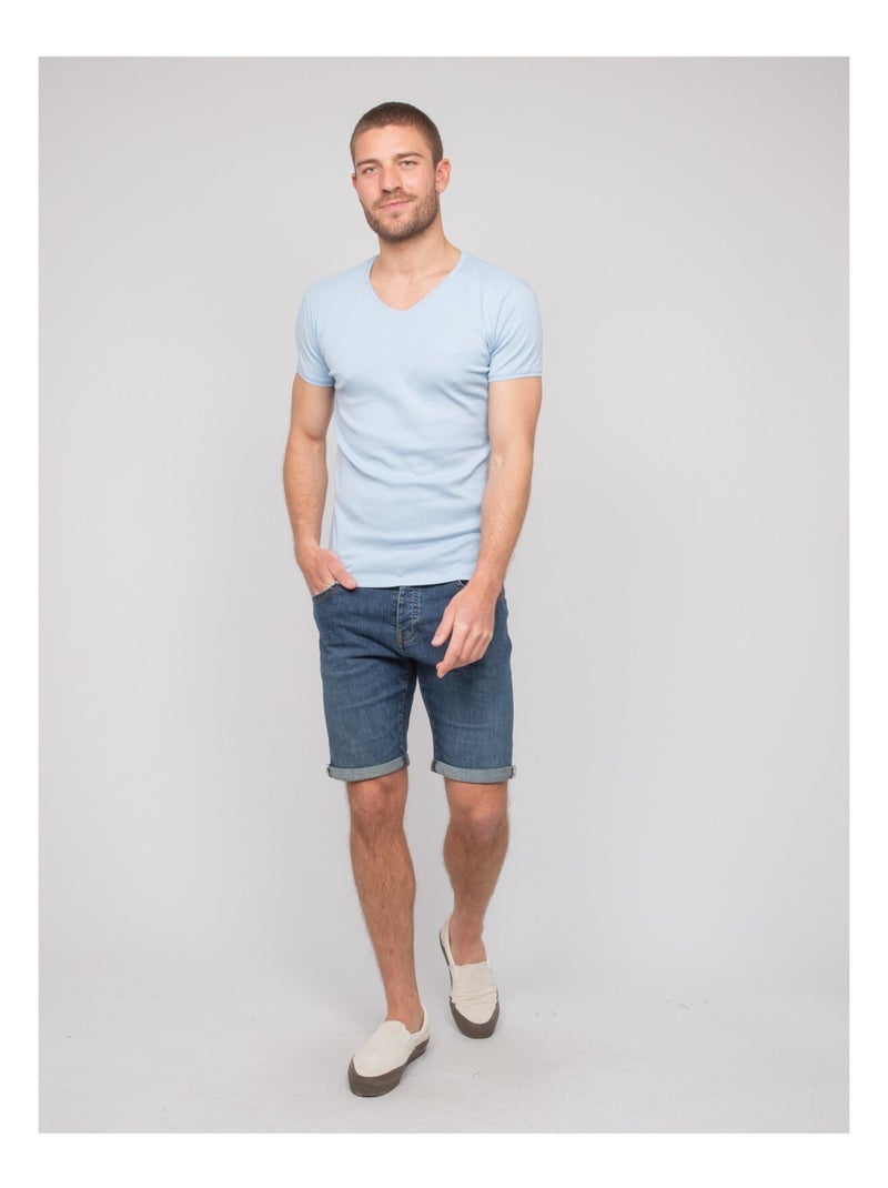T shirt col v coton worko Bleu ciel - Kiabi