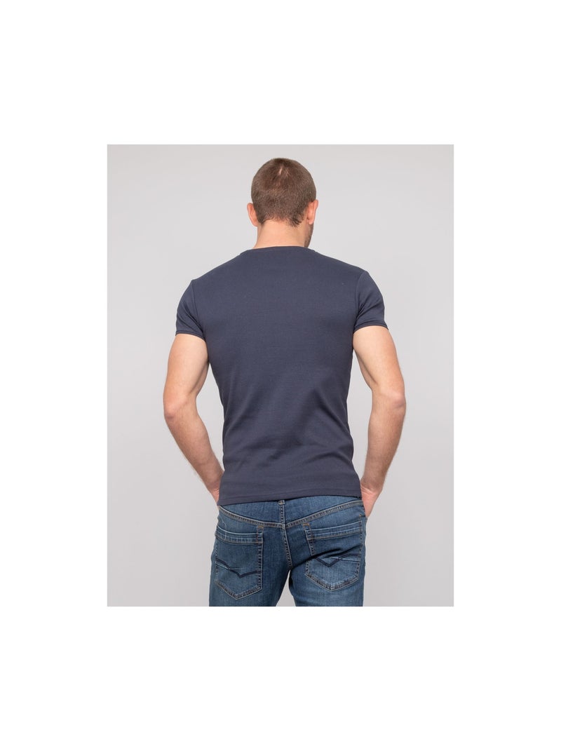 T shirt col v coton worko Bleu marine - Kiabi