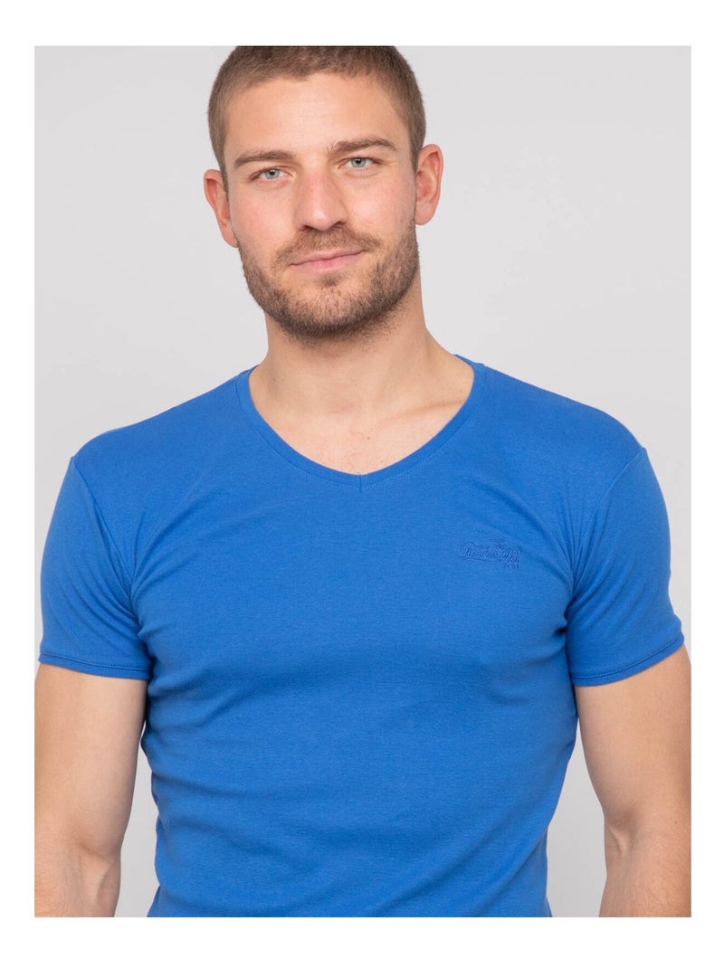 T shirt col v coton worko Bleu roi - Kiabi