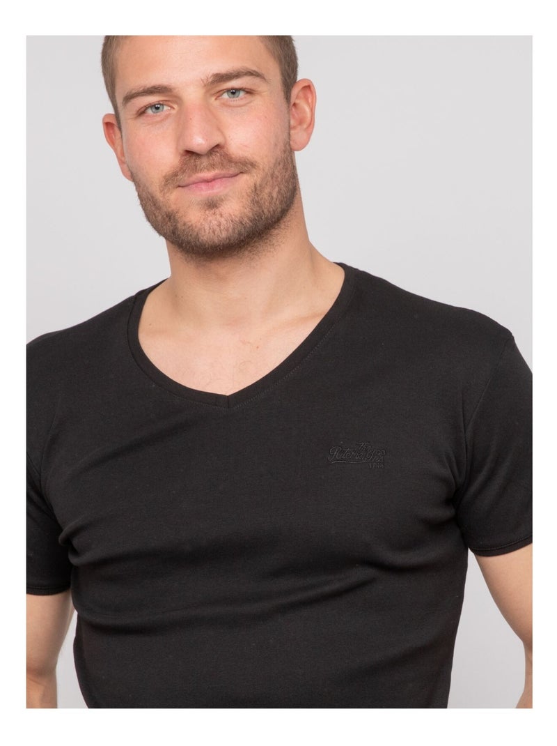 T shirt col v coton worko Noir - Kiabi