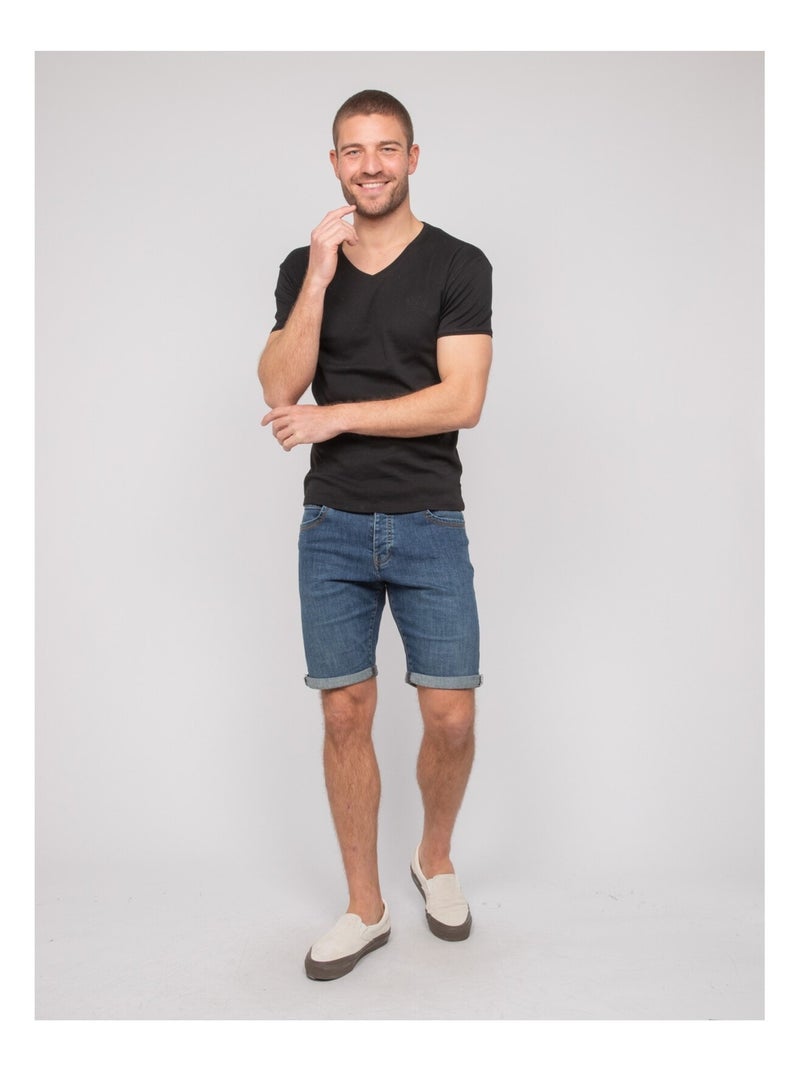 T shirt col v coton worko Noir - Kiabi