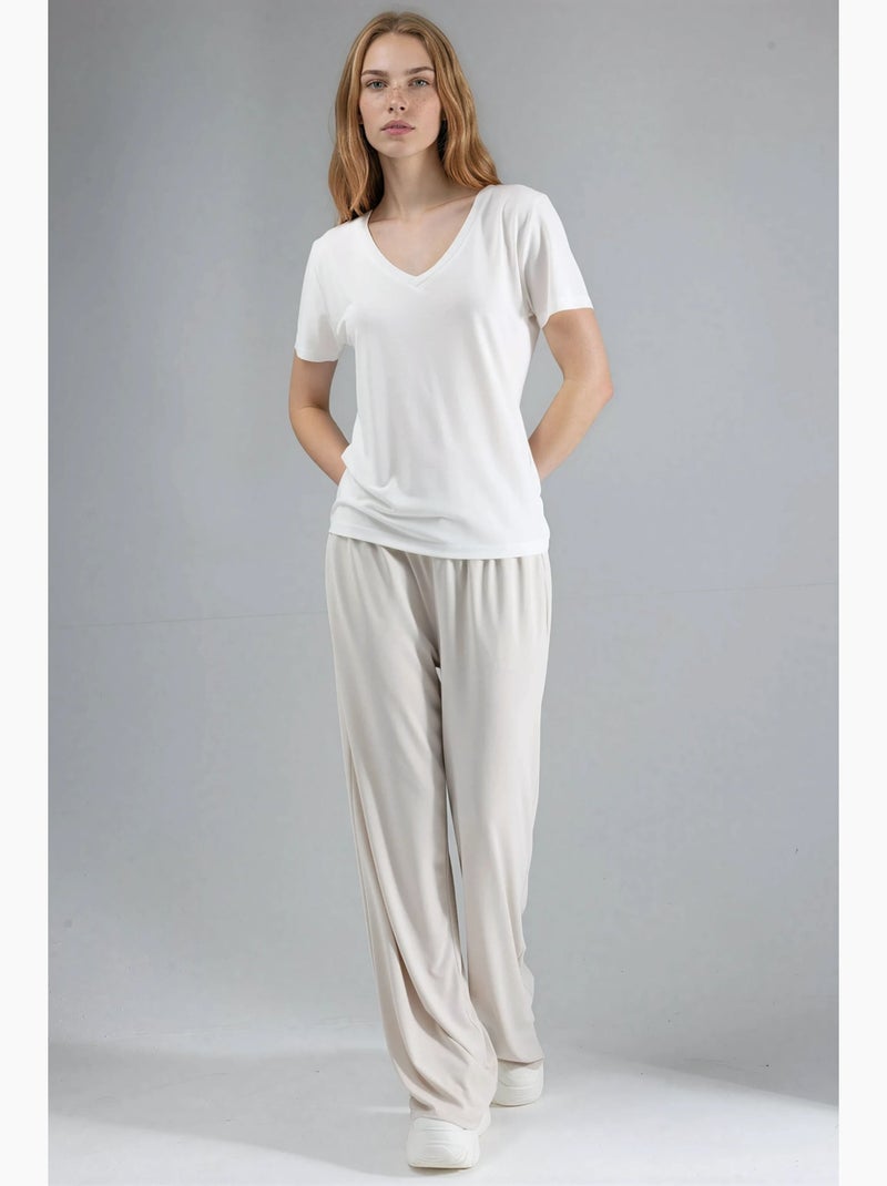 T-shirt col v modal manches courtes busem Blanc - Kiabi