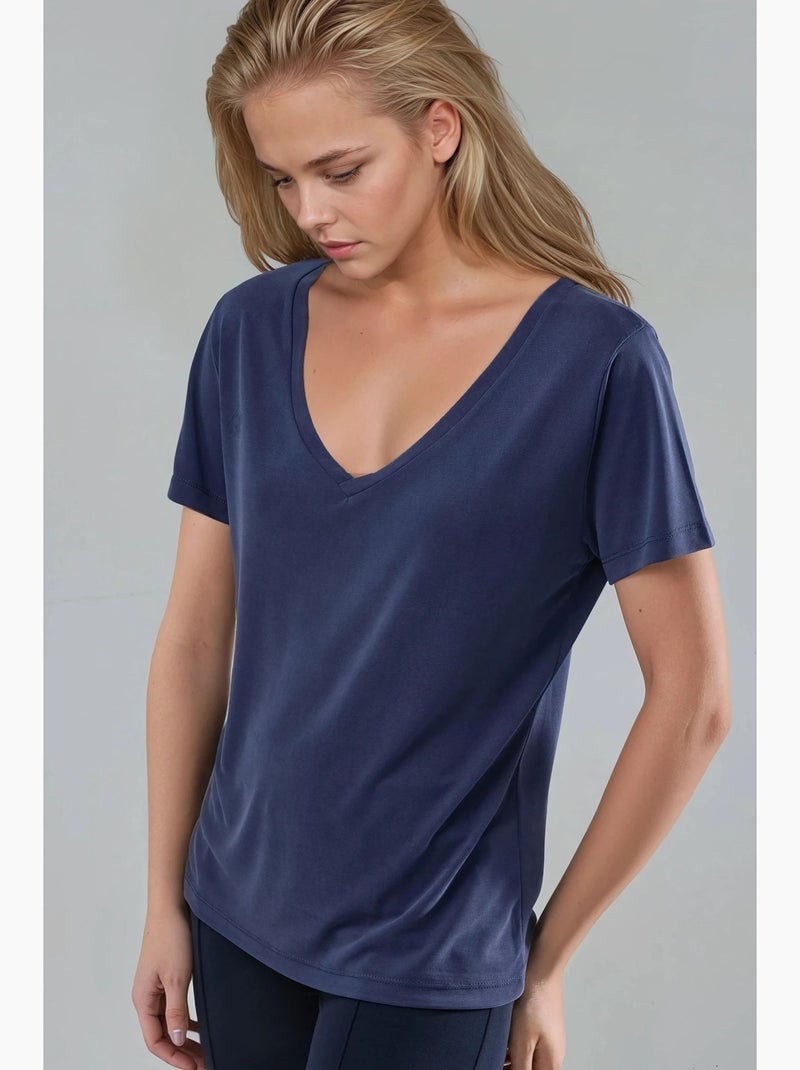 T-shirt col v modal manches courtes busem Bleu marine - Kiabi