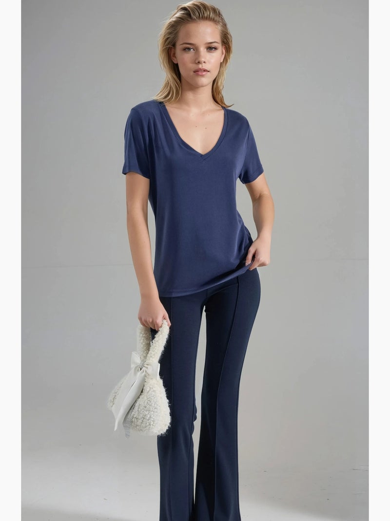 T-shirt col v modal manches courtes busem Bleu marine - Kiabi