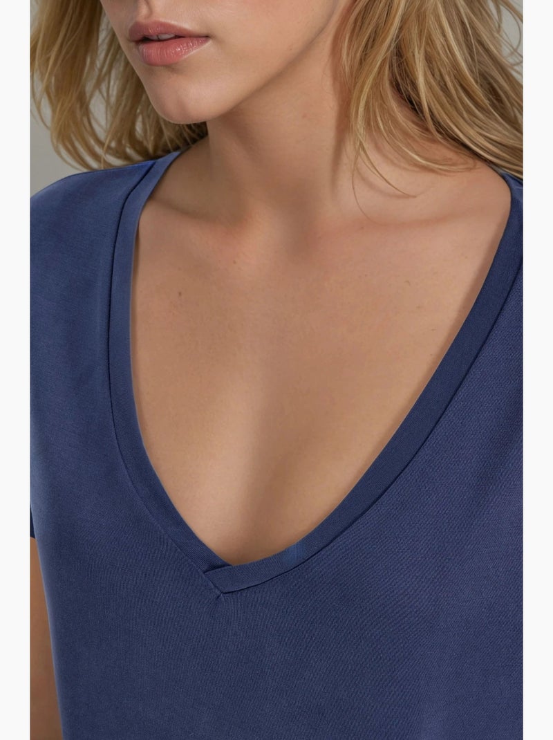 T-shirt col v modal manches courtes busem Bleu marine - Kiabi