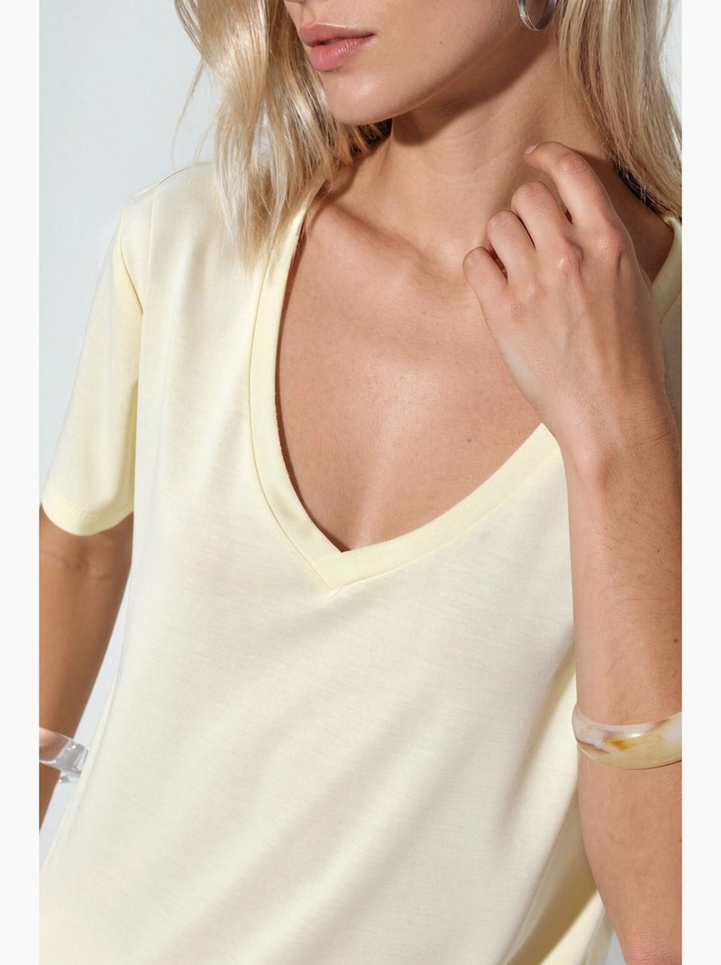 T-shirt col v modal manches courtes busem Crème - Kiabi