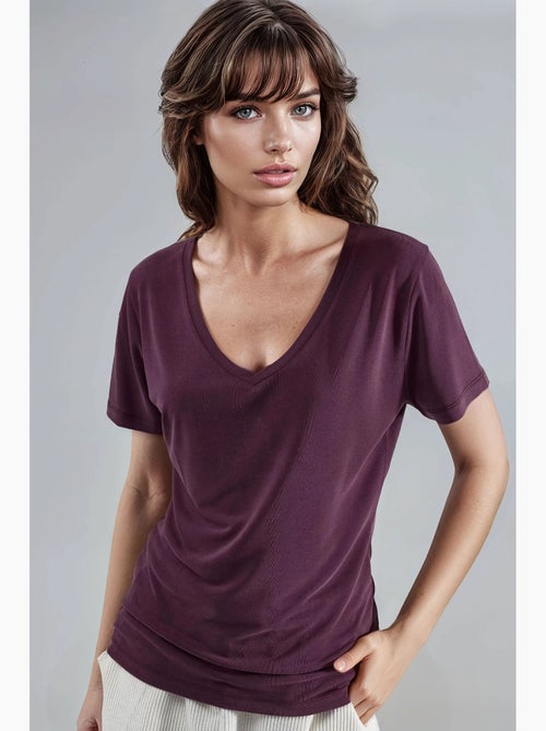 T-shirt col v modal manches courtes busem - Kiabi
