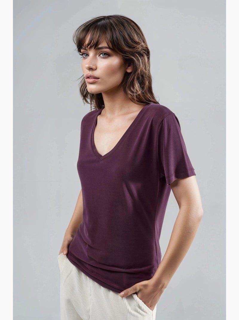 T-shirt col v modal manches courtes busem Rouge bordeaux - Kiabi