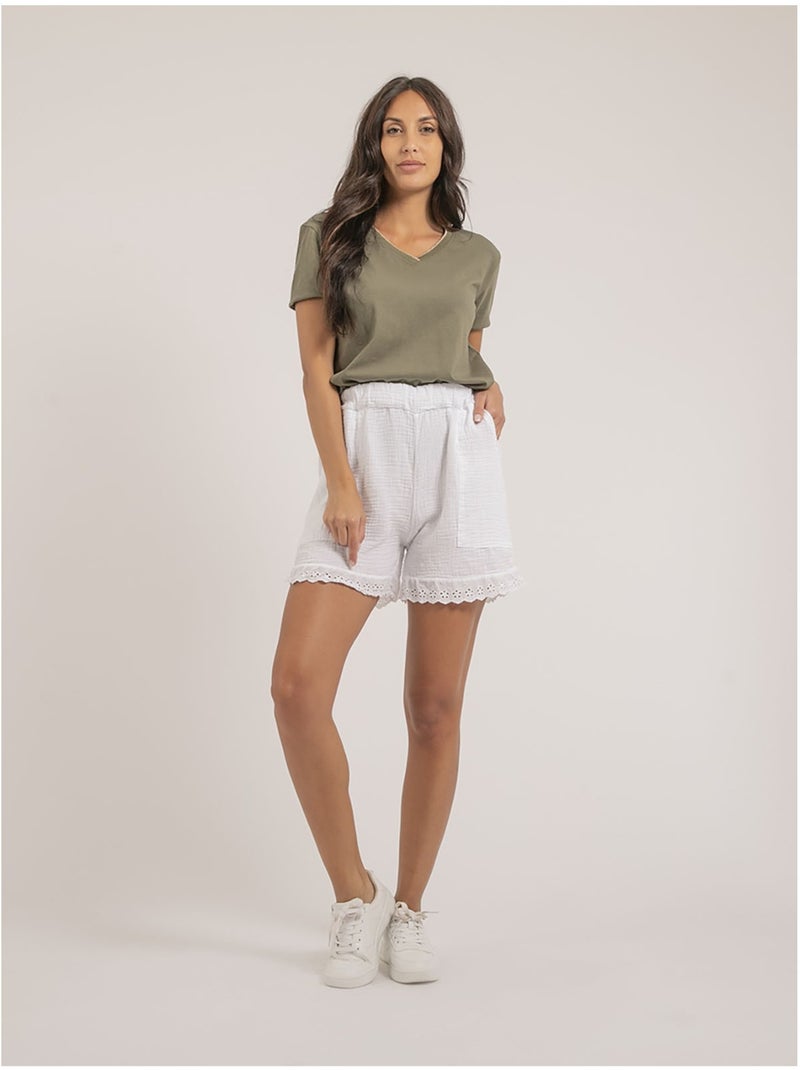 T-shirt col v pur coton famia Kaki - Kiabi