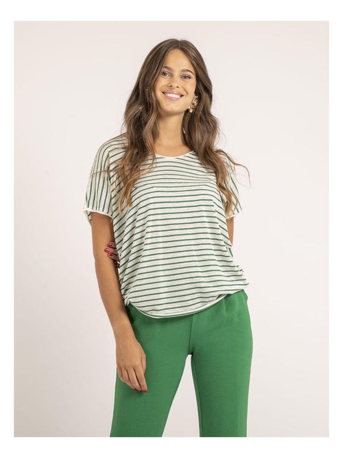 T shirt col v rayures ferkus - Kiabi