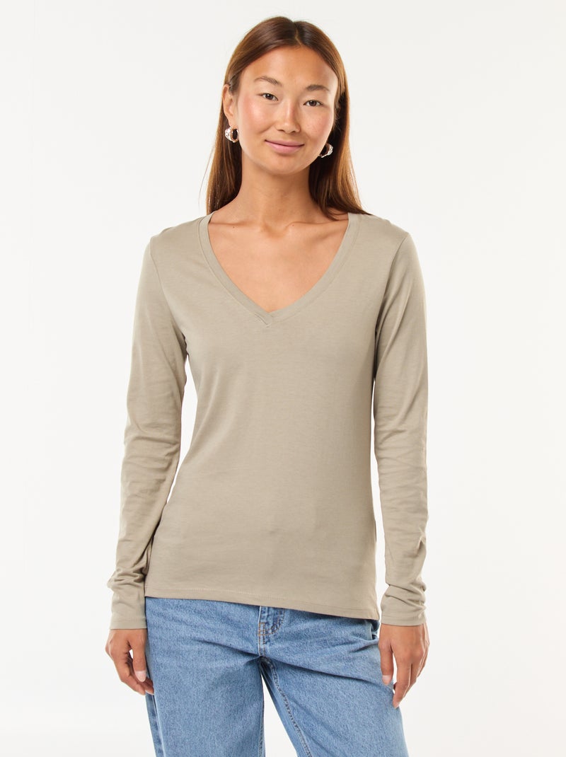 T-shirt col V Vert - Kiabi