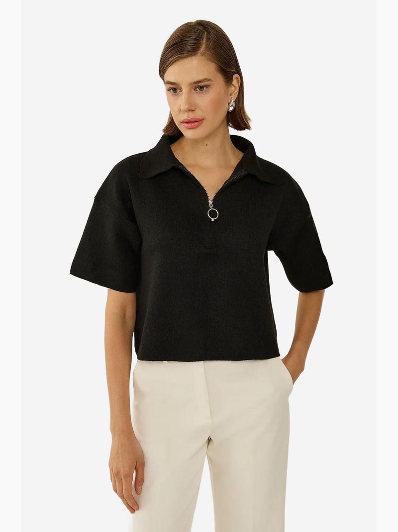 T-shirt col zippé maille manches courtes hiccup Noir - Kiabi