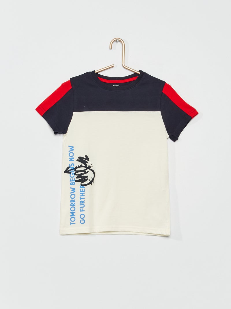 T-shirt color-block en jersey Bleu marine/blanc - Kiabi