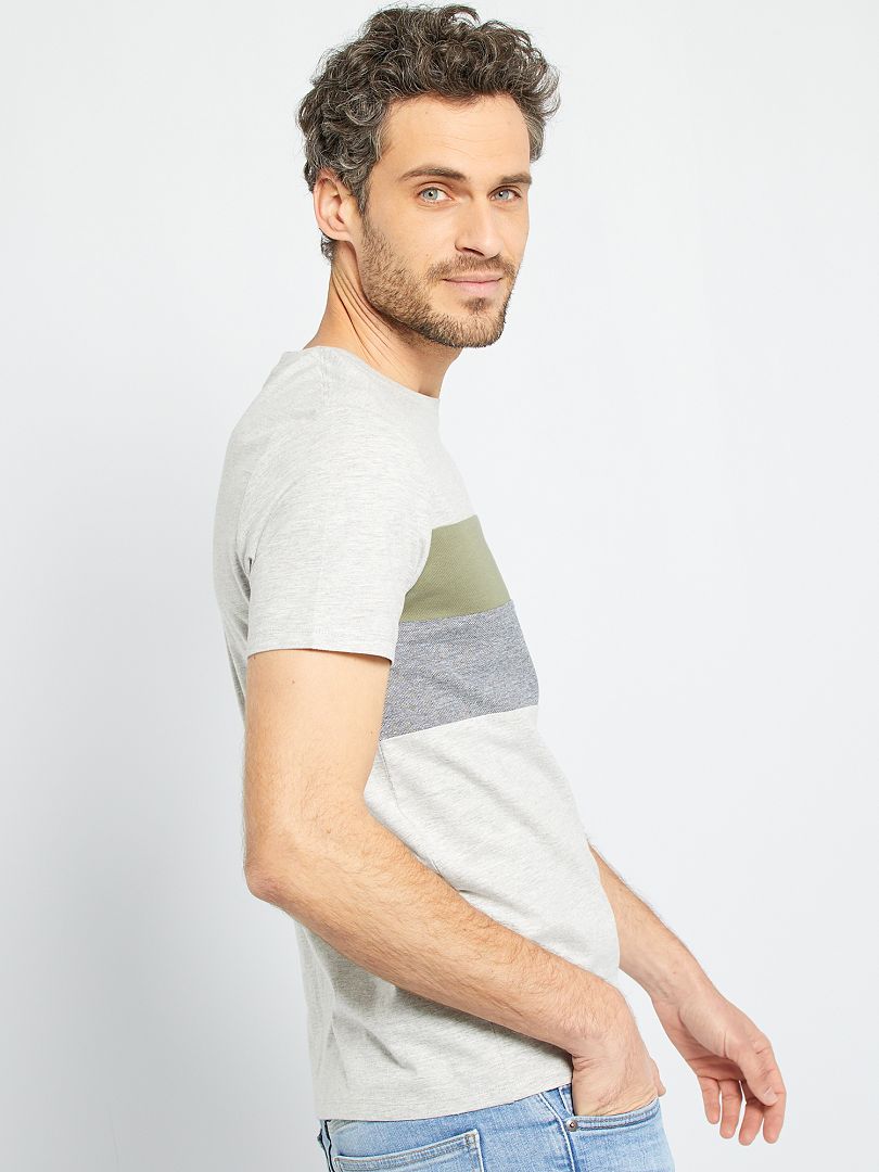 T-shirt color-block en jersey gris clair chiné - Kiabi