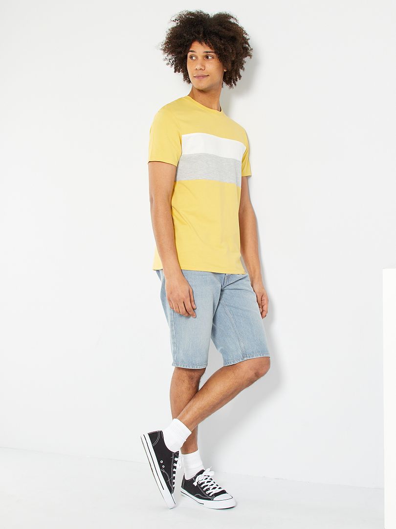 T-shirt color-block en jersey jaune pâle - Kiabi