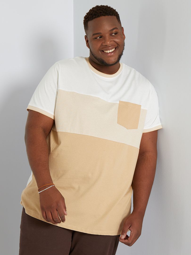 T-shirt color block poche poitrine écru/beige - Kiabi