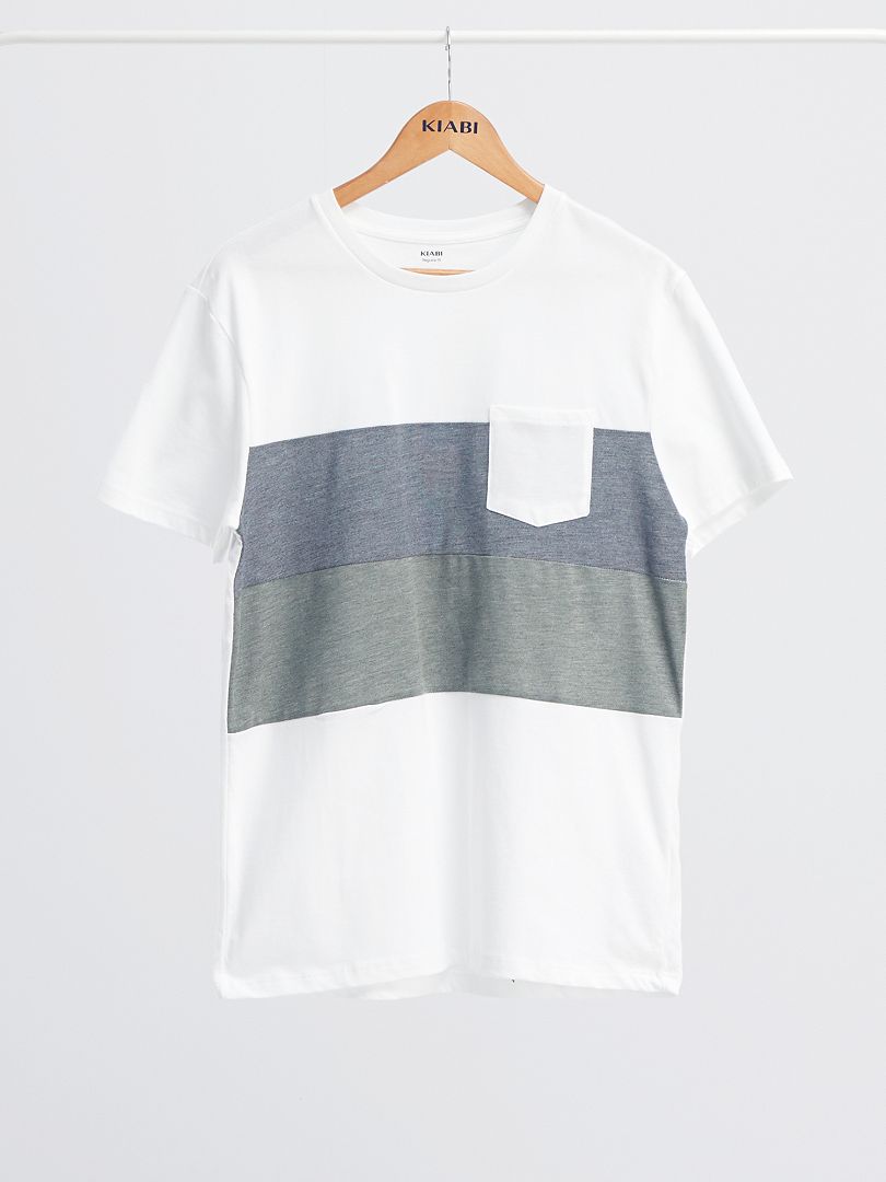 T-shirt colorblock blanc/bleu/vert - Kiabi