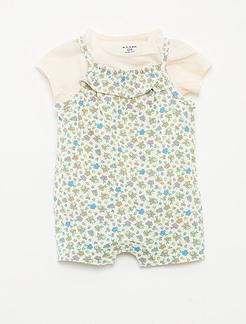 T-shirt + combishort à imprimé fleuri - 2 pièces
