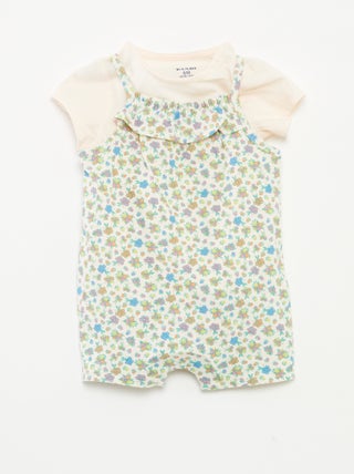 T-shirt + combishort à imprimé fleuri - 2 pièces