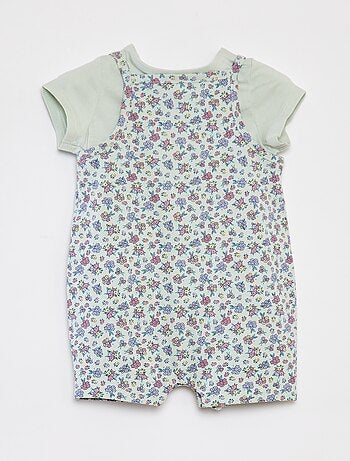 T-shirt + combishort à imprimé fleuri - 2 pièces